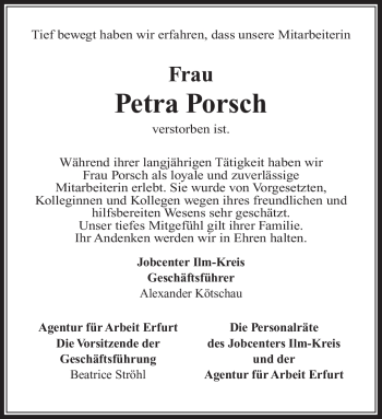 Traueranzeige von Petra Porsch von Südthüringer Presse