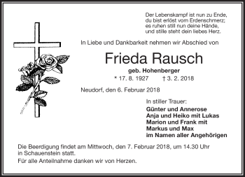Traueranzeige von Frieda Rausch von Frankenpost