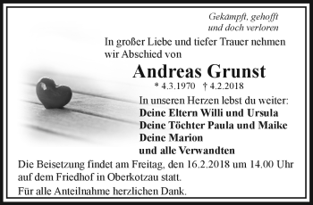 Traueranzeige von Andreas Grunst von Frankenpost