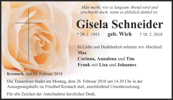 Traueranzeige von Gisela Schneider von Neue Presse Coburg