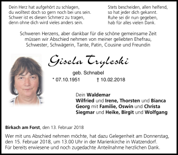 Traueranzeige von Gisela Tryleski von Neue Presse Coburg