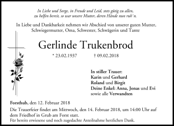 Traueranzeige von Gerlinde Trukenbrod von Neue Presse Coburg