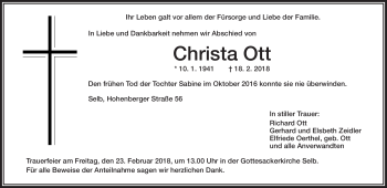 Traueranzeige von Christa Ott von Frankenpost