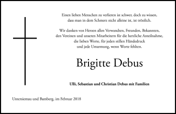 Traueranzeige von Brigitte Debus von Neue Presse Coburg