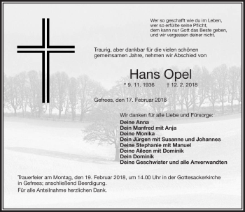 Traueranzeige von Hans Opel von Frankenpost