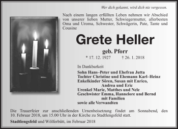 Traueranzeige von Grete Heller von Südthüringer Presse