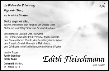 Traueranzeige von Edith Fleischmann von Südthüringer Presse