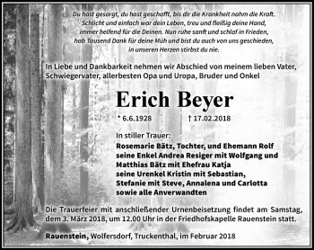 Traueranzeige von Erich Beyer von Südthüringer Presse