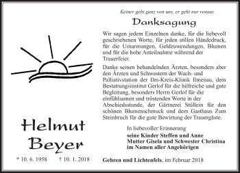 Traueranzeige von Helmut Beyer von Südthüringer Presse