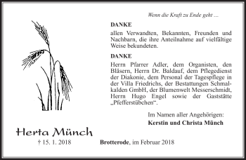 Traueranzeige von Herta Münch von Südthüringer Presse