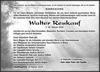 Traueranzeige von Walter Reukauf von Südthüringer Presse