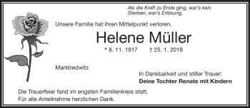 Traueranzeige von Helene Müller von Frankenpost