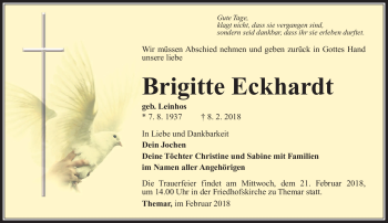 Traueranzeige von Brigitte Eckhardt von Südthüringer Presse
