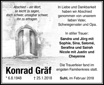 Traueranzeige von Konrad Gräf von Südthüringer Presse