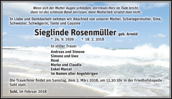 Traueranzeige von Sieglinde Rosemüller von Südthüringer Presse