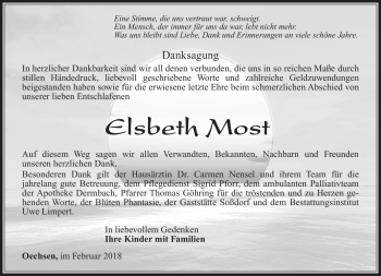 Traueranzeige von Elsbeth Most von Südthüringer Presse