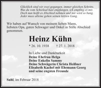 Traueranzeige von Heinz Kühn von Südthüringer Presse