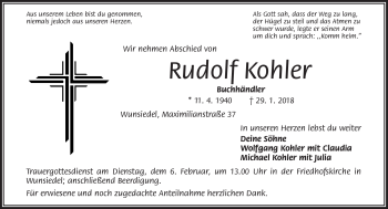 Traueranzeige von Rudolf Kohler von Frankenpost