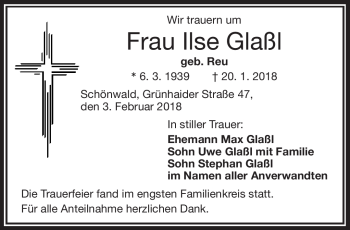 Traueranzeige von Ilse Glaßl von Frankenpost