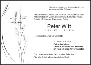 Traueranzeige von Peter Witt von Frankenpost