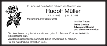 Traueranzeige von Rudolf Müller von Frankenpost