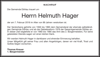 Traueranzeige von Helmuth Hager von Frankenpost