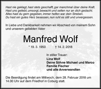 Traueranzeige von Manfred Wolf von Neue Presse Coburg