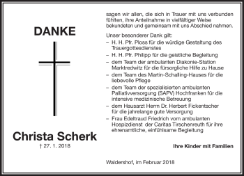 Traueranzeige von Christa Scherk von Frankenpost