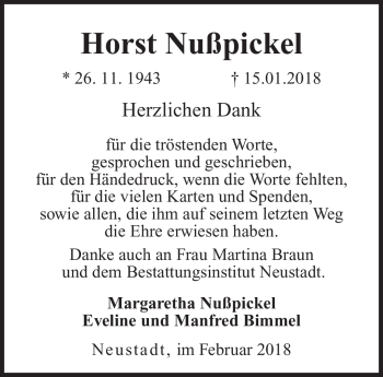 Traueranzeige von Horst Nußpickel von Neue Presse Coburg