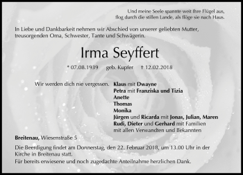 Traueranzeige von Irma Seyffert von Neue Presse Coburg