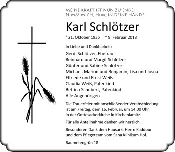 Traueranzeige von Karl Schlötzer von Frankenpost
