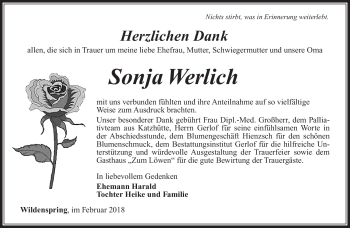 Traueranzeige von Sonja Werlich von Südthüringer Presse