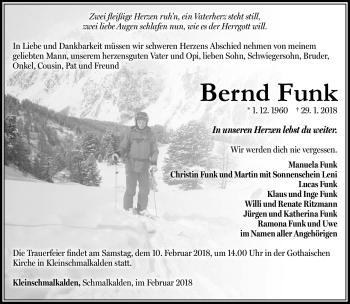 Traueranzeige von Bernd Funk von Südthüringer Presse