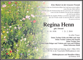 Traueranzeige von Regina Henn von Südthüringer Presse
