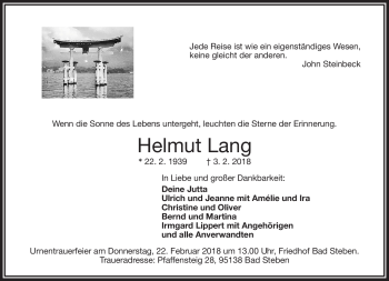 Traueranzeige von Helmut Lang von Frankenpost