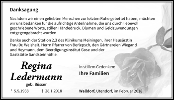 Traueranzeige von Regina Ledermann von Südthüringer Presse