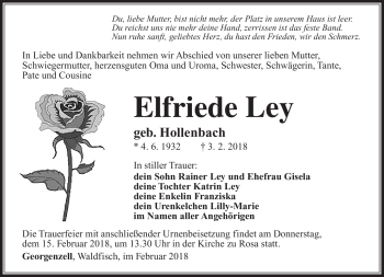 Traueranzeige von Elfriede Ley von Südthüringer Presse