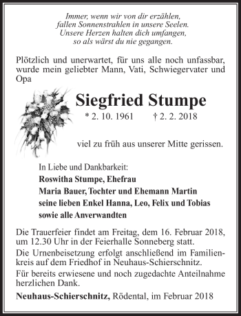 Traueranzeige von Siegfried Stumpe von Südthüringer Presse