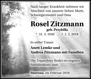 Traueranzeige von Rosel Zitzmann von Südthüringer Presse