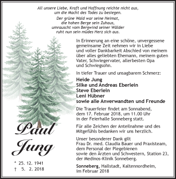 Traueranzeige von Paul Jung von Südthüringer Presse