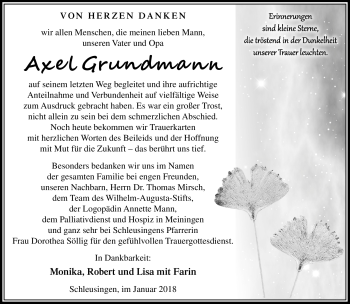 Traueranzeige von Axel Grundmann von Südthüringer Presse