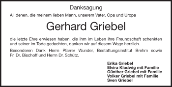 Traueranzeige von Gerhard Griebel von Neue Presse Coburg