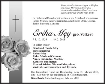 Traueranzeige von Erika Mey von Südthüringer Presse