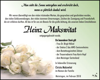 Traueranzeige von Heinz Makswitat von Südthüringer Presse