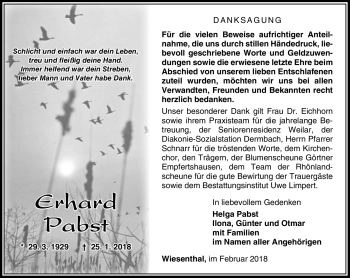 Traueranzeige von Erhard Pabst von Südthüringer Presse