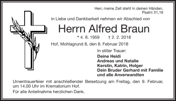 Traueranzeige von Alfred Braun von Frankenpost