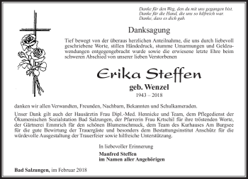 Traueranzeige von Erika Steffen von Südthüringer Presse