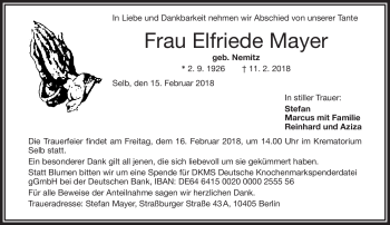 Traueranzeige von Elfriede Mayer von Frankenpost