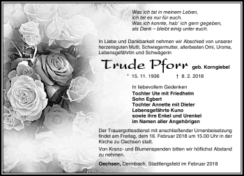 Traueranzeige von Trude Pforr von Südthüringer Presse