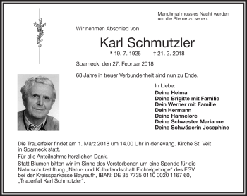 Traueranzeige von Karl Schmutzler von Frankenpost